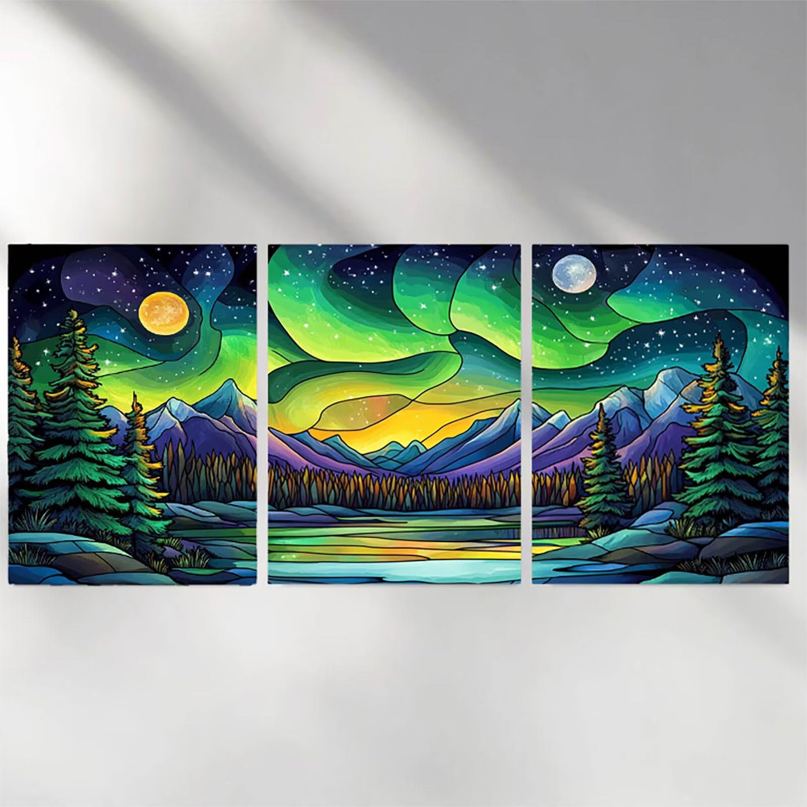 3 opakowanie diamentowych obrazów zorza polarna 40 x 60 cm, kwadratowy 5D DIY abstrakcyjny zestaw do malowania diamentami pełny zestaw, diament kryształ górski ścieg krzyżykowy do dekoracji domu