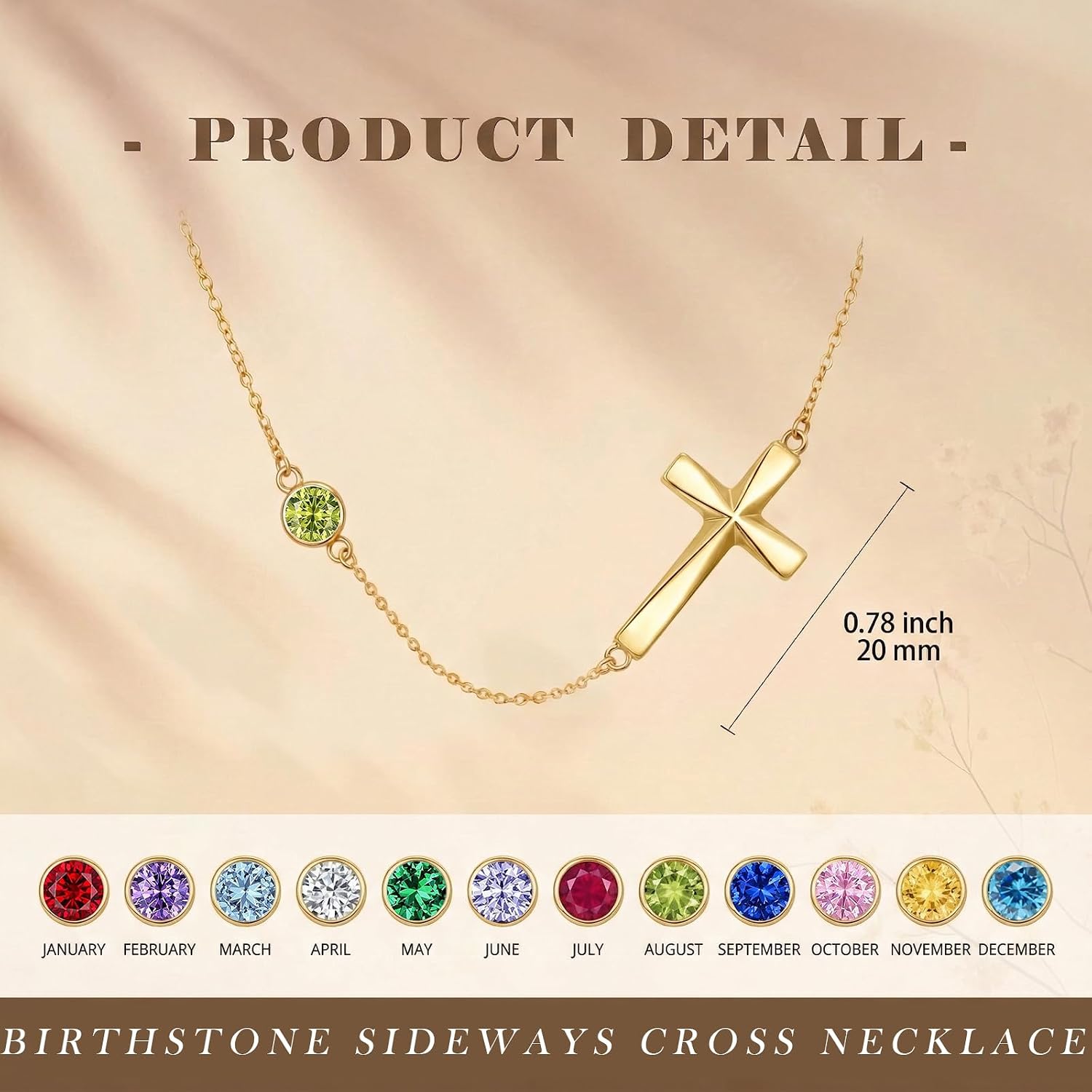 Birthstone Sideways Cross Necklace for Women 14K Gold Dainty Side Cross Pendant with Birthstone Jewelry Choker Necklaces Religious Christian Faith Gifts for Wife Daughter