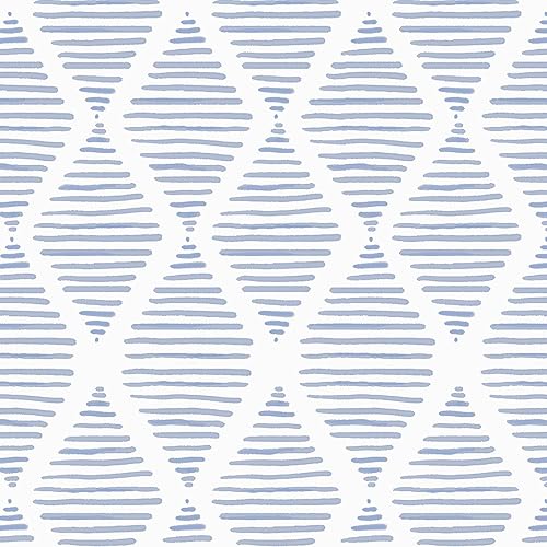 WENMER Papel tapiz geométrico para despegar y pegar, papel de contacto a rayas azules y blancas de 17.3 x 118 pies para baño y dormitorio