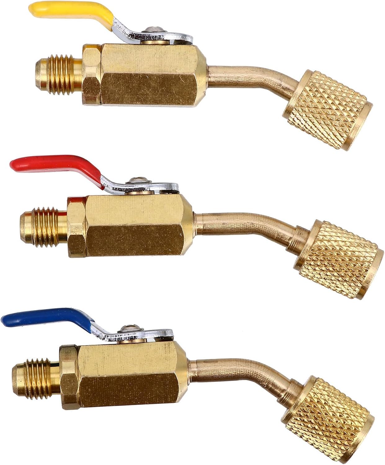 Copper Ball Valve Refrigeration Coupling Adapter R502, Compact Shut-off Valve with Male 1/4 Sae to Female 1/4 Sae, Car Ac Air Conditioning Vacuum Pump Adapter