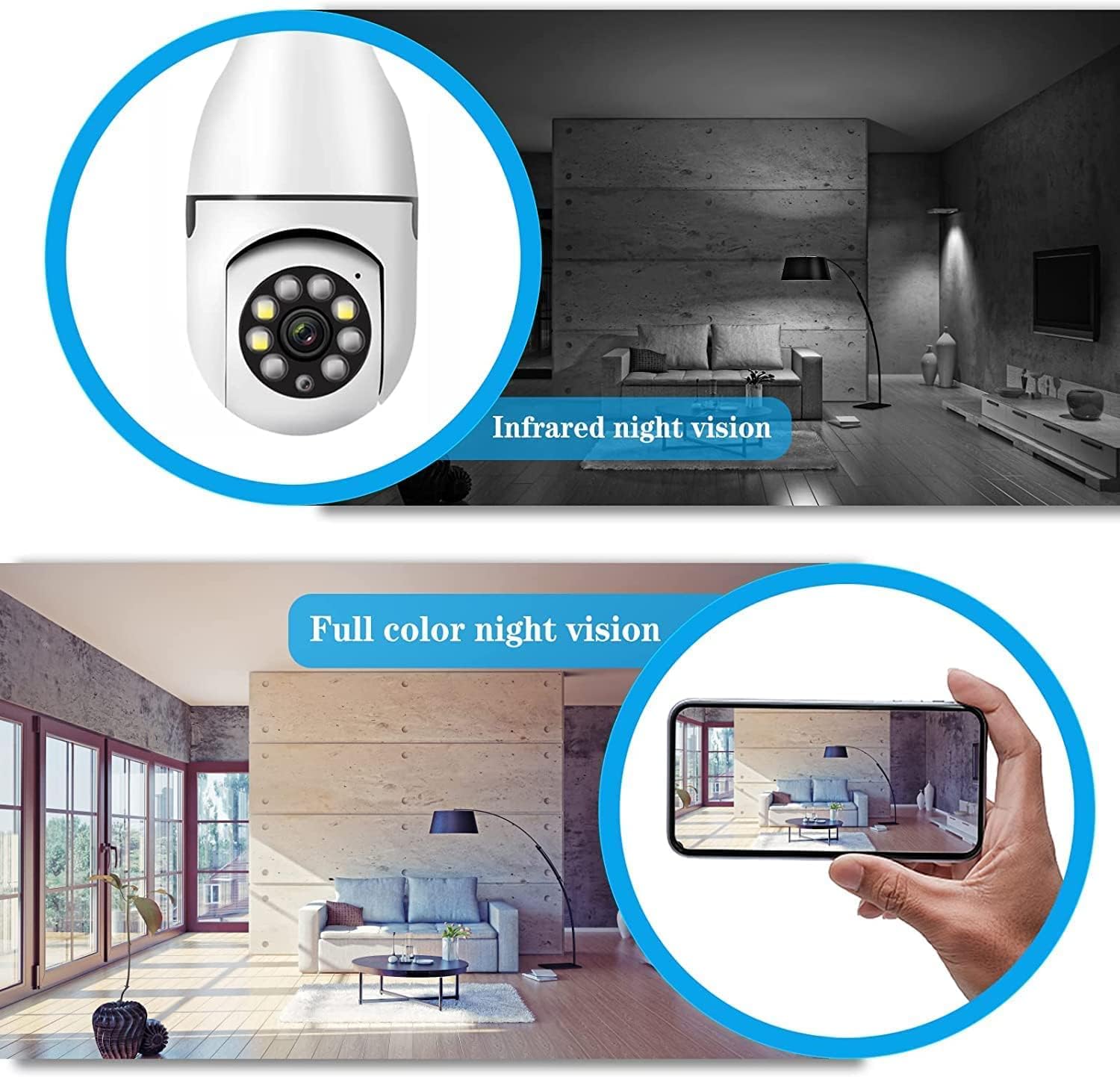 Wireless Light Bulb Camera Security Dome Camera 1080P WiFi Home Cameras System with 360 Degree View Lens Night Vision Human Motion Detection
