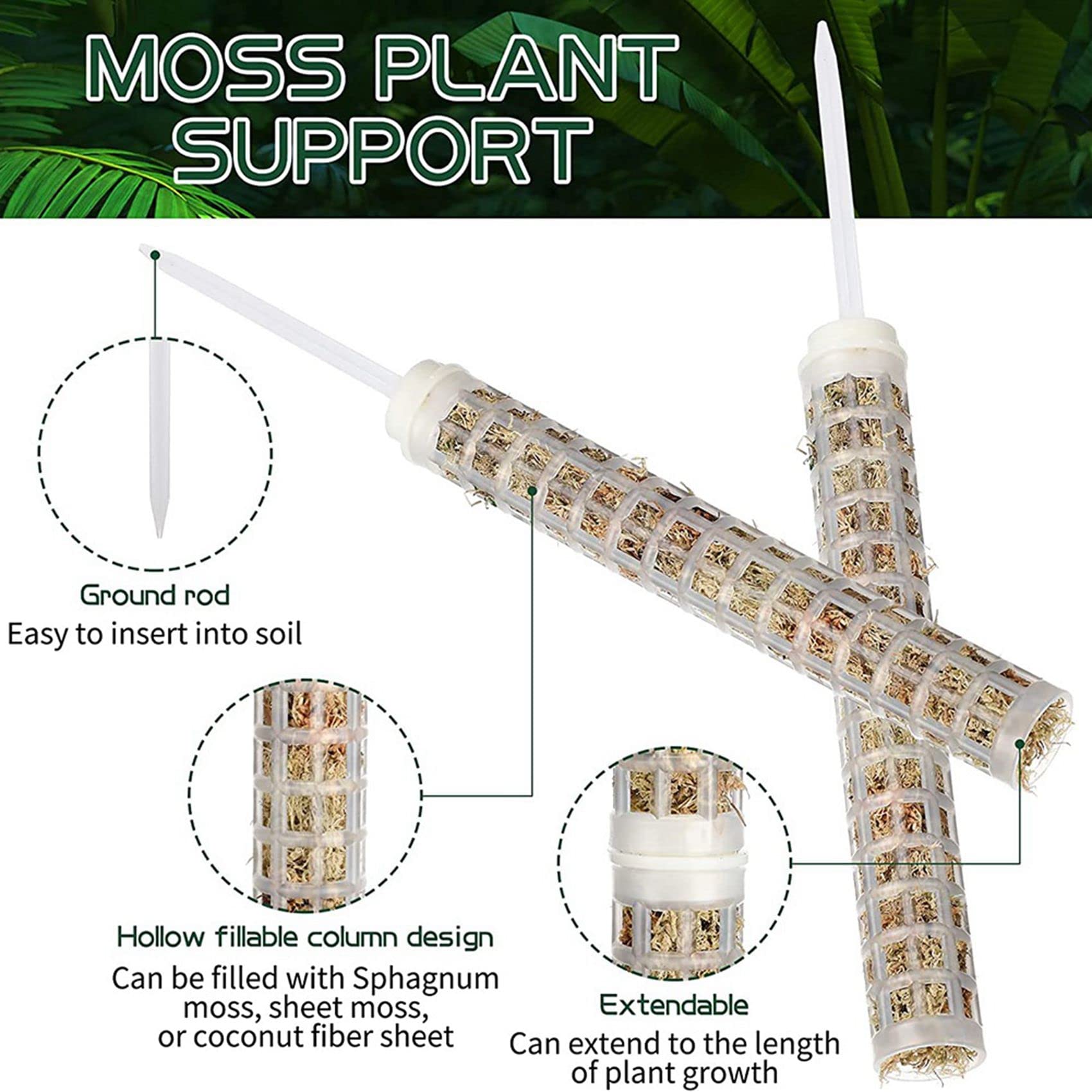 Lot de 24 piquets en fibre de empilables pour plantes Monstera - Support en plastique pour sphaigne
