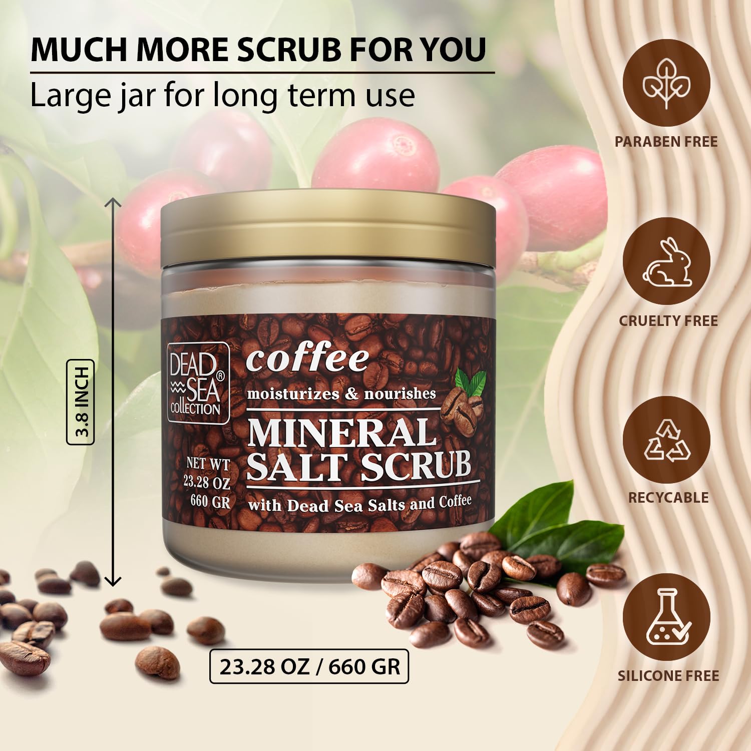 Dead Sea Collection Coffee Scented Salt Body Scrub - Large 660 gr - with Pure Oils and Dead Sea Minerals, 660 g (Pack of 1) - Image 2