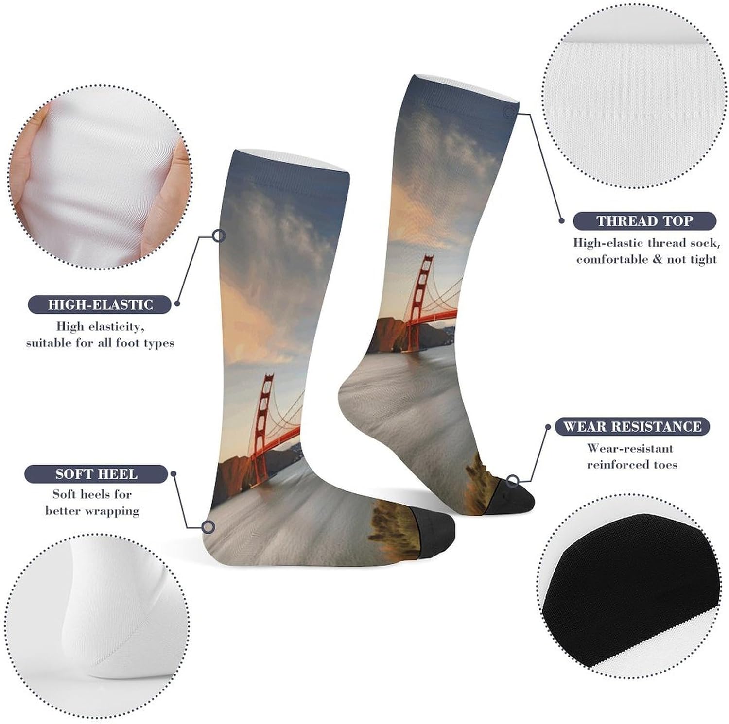 Golden Gate Bridge Mid-Calf Socks Women Warm Knee High Socks Cozy Hiking Skiing Soft Boot Mid Calf Stocking Unisex
