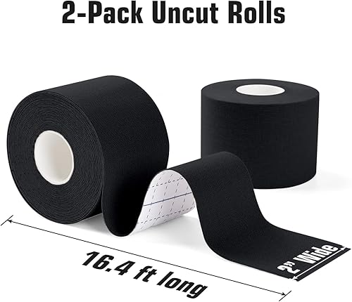 Miniatura 3 de Cinta de kinesiología (paquete de 2) para deportes y recuperación, resistente al agua, sin látex, cinta atlética de algodón elástico de alta calidad