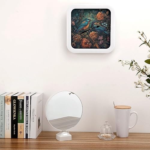 Miniatura 4 de 10" Square Modern Wall Clock,Birds And Flowers Sketch Print Kitchen Clocks Wall Battery Operated,Silent Non Ticking Unique Funny Cute Wall Clock for