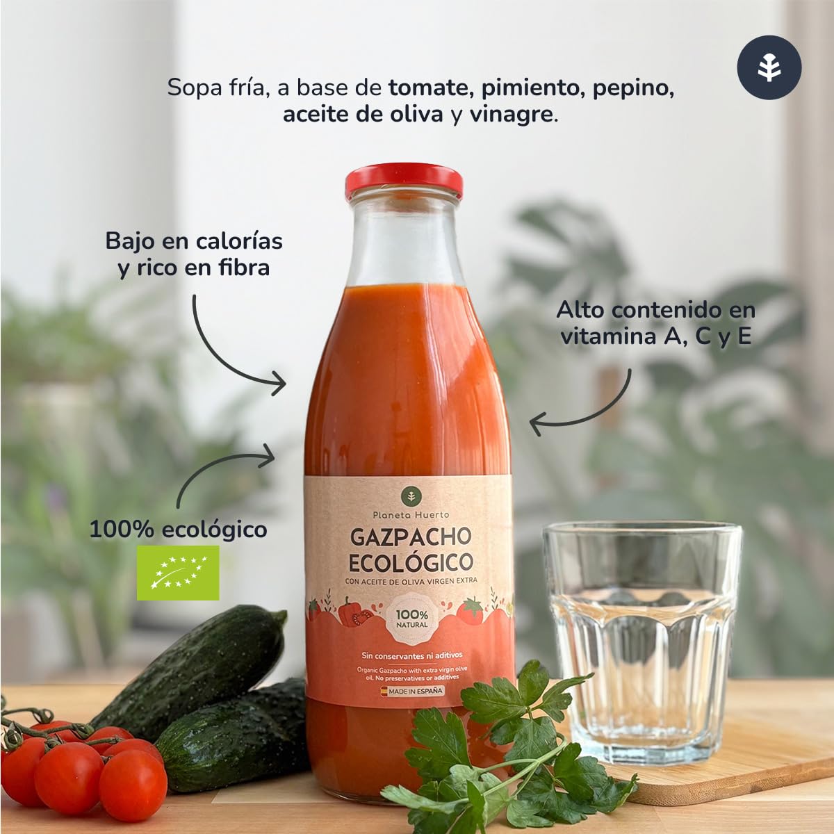 Pack 3x Gazpacho Tradicional Ecológico 1L – Gazpacho andaluz con AOVE, bajo en calorías