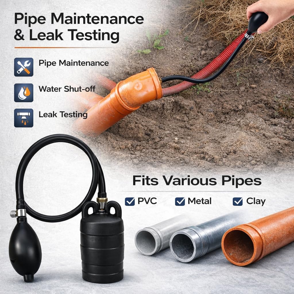 Inflatable Drain Pipe Plug with Pump, Expandable Rubber Test Ball for Sewer/Plumbing Line Blocking & Pressure Testing (2inch)