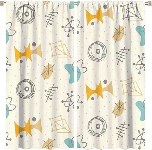 JESTRONRY Cortinas modernas de mediados de siglo, diseño vintage de los años 50, estrellas atómicas abstractas, formas geométricas, cortinas para