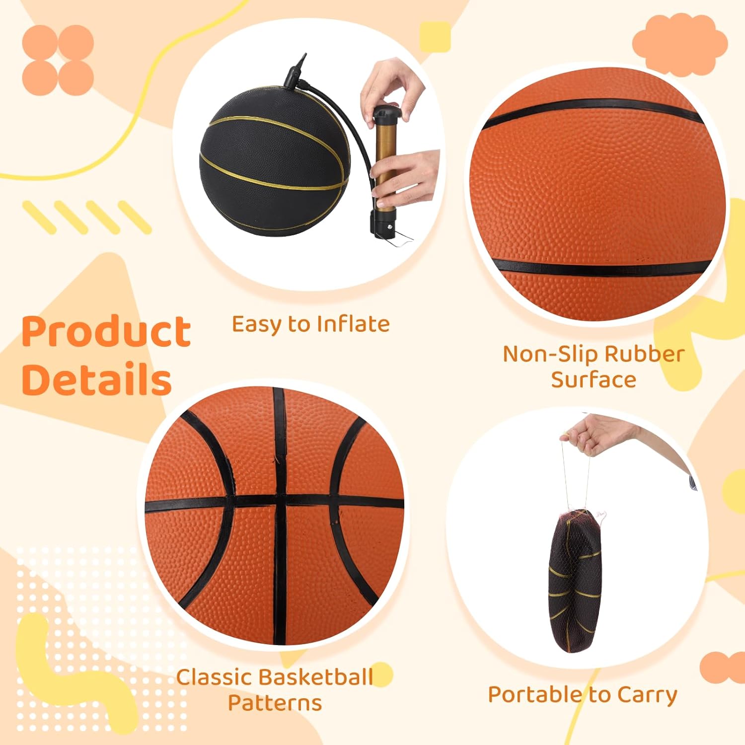 OMISTAR 6 PCS Size 5 Rubber Basketballs Bulk, 27.5 in Indoor Outdoor Practice Balls, Basketballs Training Set with 2 Pumps, 4 Air Needles, 6 Net Carry Bags for Camps & Team Use