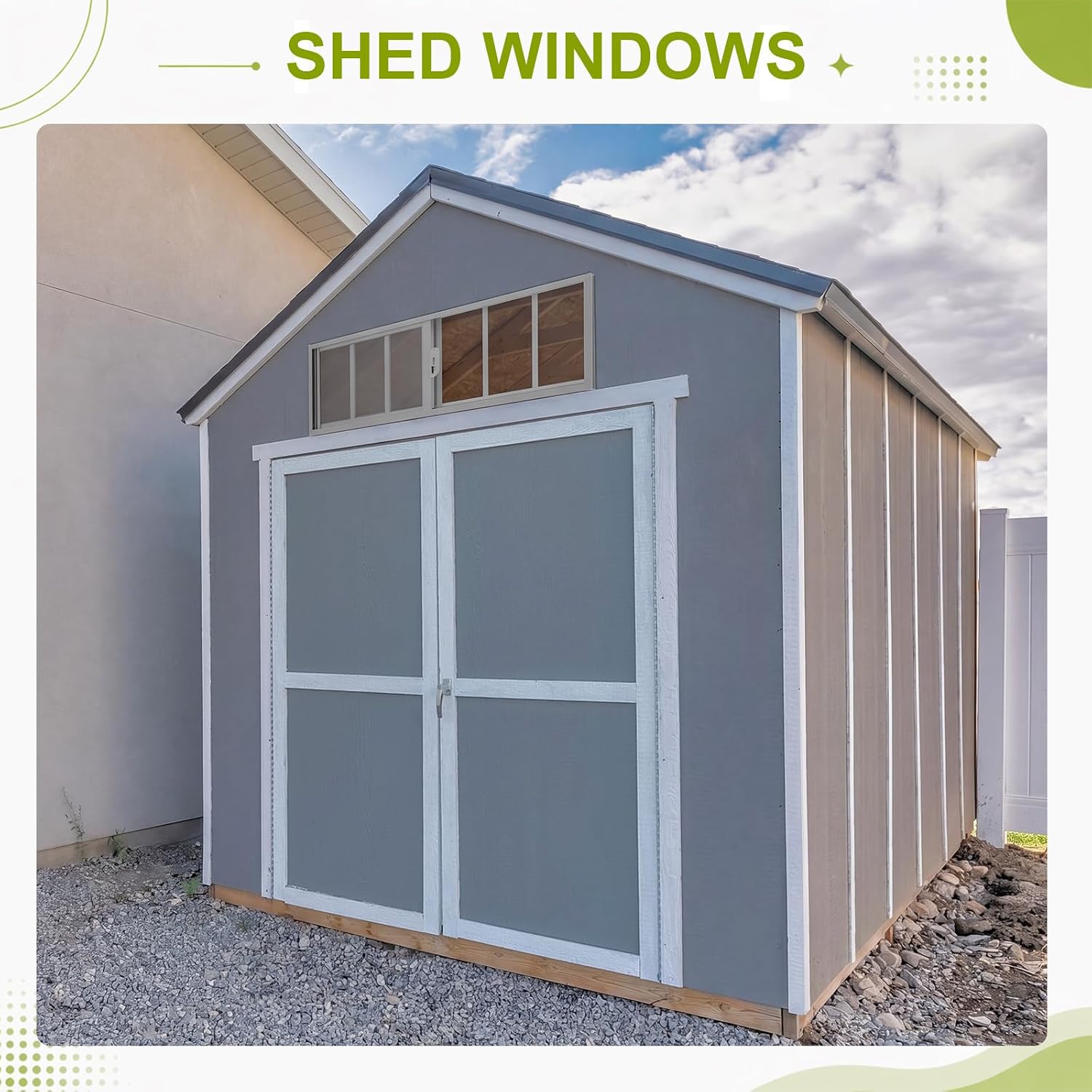 Zonon Chicken Coop Windows, 2 Pack 10 x 29 Inch Sliding Shed Windows with Fiberglass Screen, White Aluminum Frame, Tempered Glass, Flush Mount with Screws for Garage, Barn, Playhouse