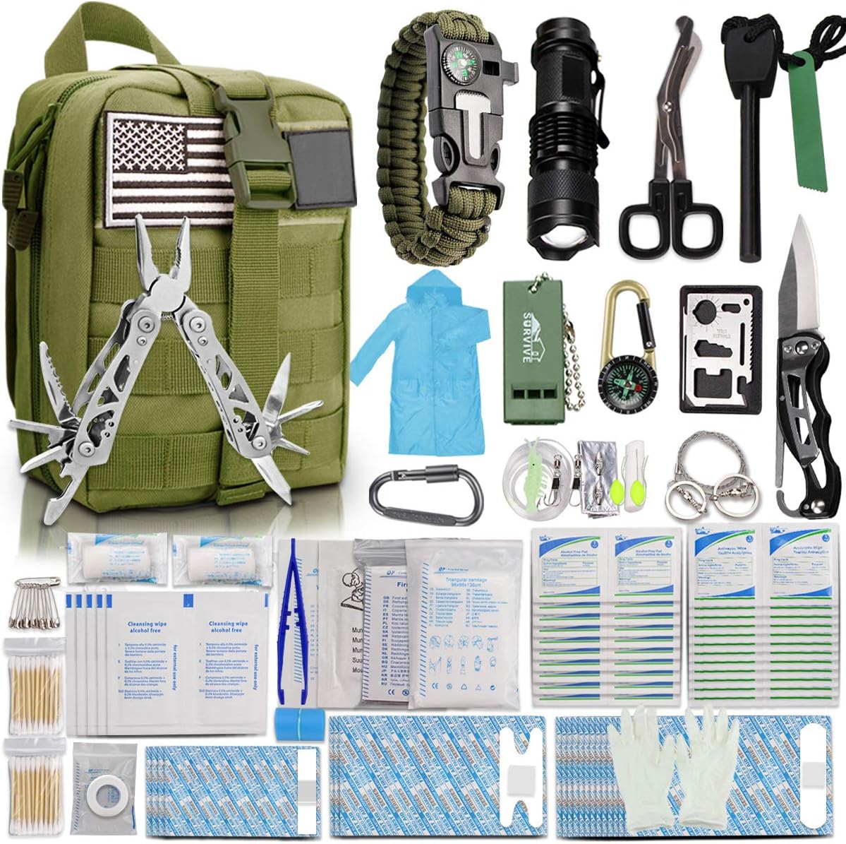 Monoki First Aid Survival Kit, 302Pcs Tactical Molle EMT IFAK Pouch Outdoor Gear EDC Emergency Survival Kits First Aid Kit Trauma Bag for Hiking Camping Hunting Car Travel or Adventures