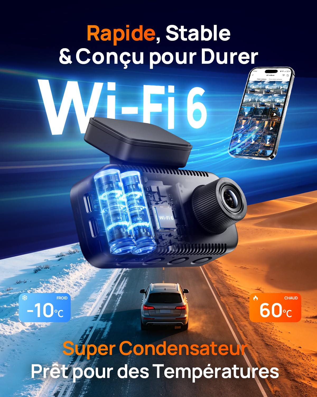 70mai Dashcam Voiture Avant et Arrière A810 Lite , 4K Dash Cam Compatible 4G LTE WiFi 6 5GHz, Vision Nocturne HDR, Mode Stationnement 24H, Suivi GPS, Verrouillage d’Urgence, Enregistrement en Boucle