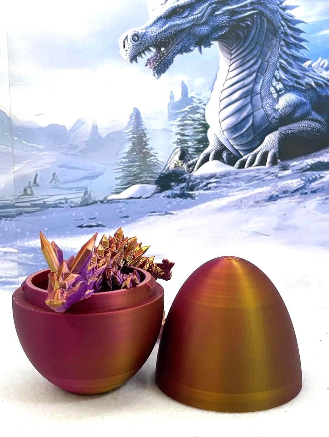 3D Printed Dragon Egg with Dragon Inside, Articulated Crystal Dragon in Egg, Executive Dragon Fidget Desk Toys for Gifts, Home Office Decor D001-S5 (RPG-Red Purple Gold)