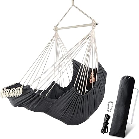 Amazon.com: Chihee Silla hamaca colgante columpio 2 almohadas de asiento  incluidas, barra de esparcidor duradera de algodón suave para colgar silla  de bolsillo lateral grande con borlas de apoyo para pies de