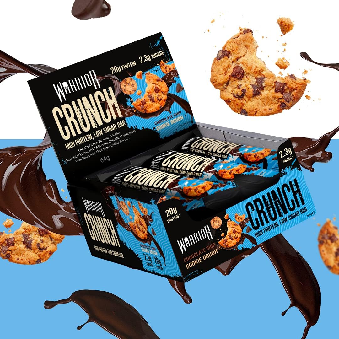 Warrior Crunch Protein Bars, Chocolate Chip Cookie Dough 12 x 64g, High Protein Snacks (20g), Low Sugar - Image 3