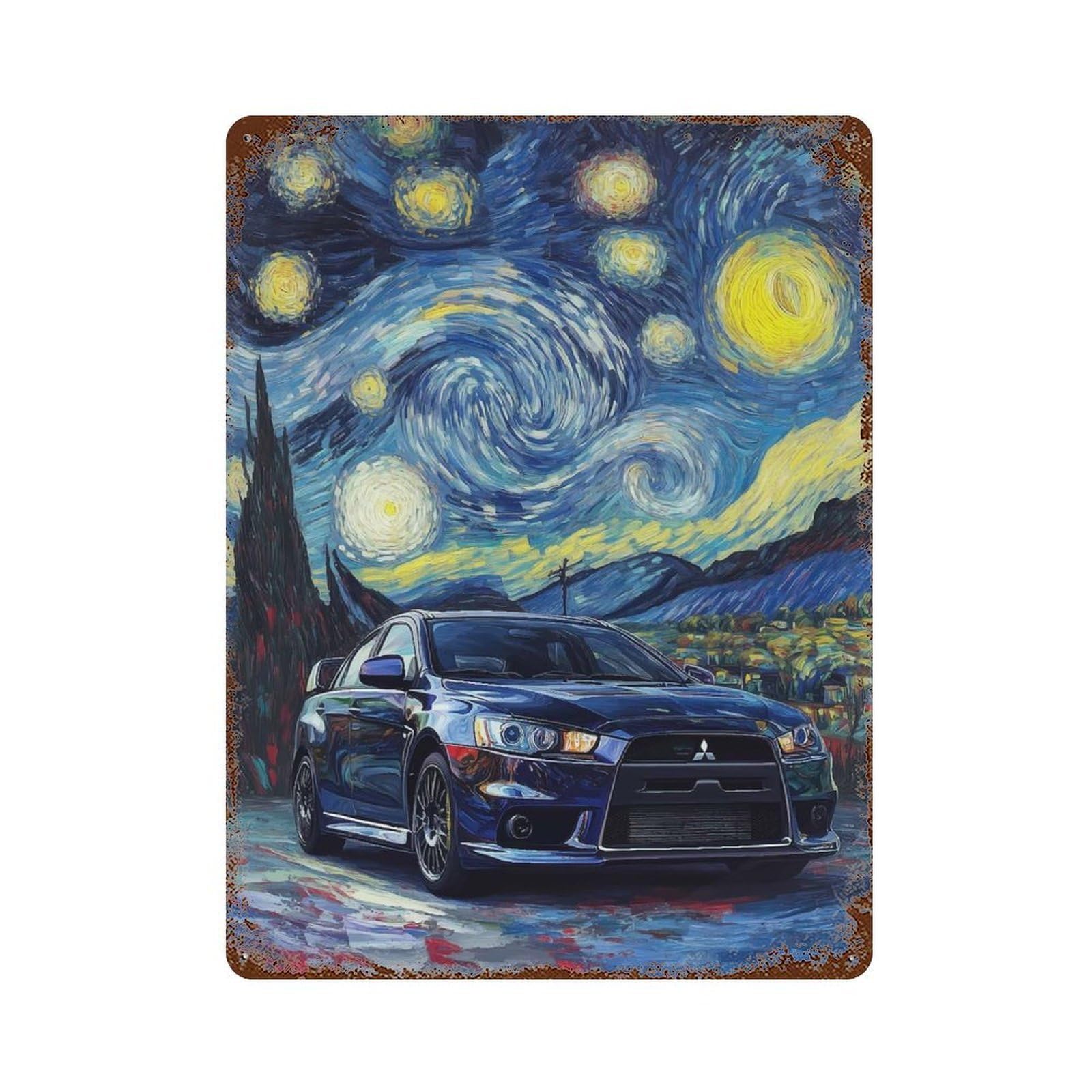 Sport Car Starry Night Decorative Tin Sign 15.7"x11.8", for Bistro, Counter And Cafe Decor, Retro Wall Decor
