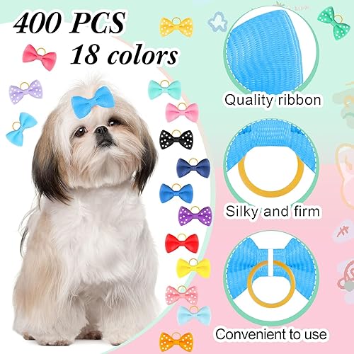 Miniatura 3 de Crowye 400 lazos para perros para aseo de perros, bonitos lazos para el pelo de perro con bandas de goma, cinta con banda de goma, lazo para el pelo