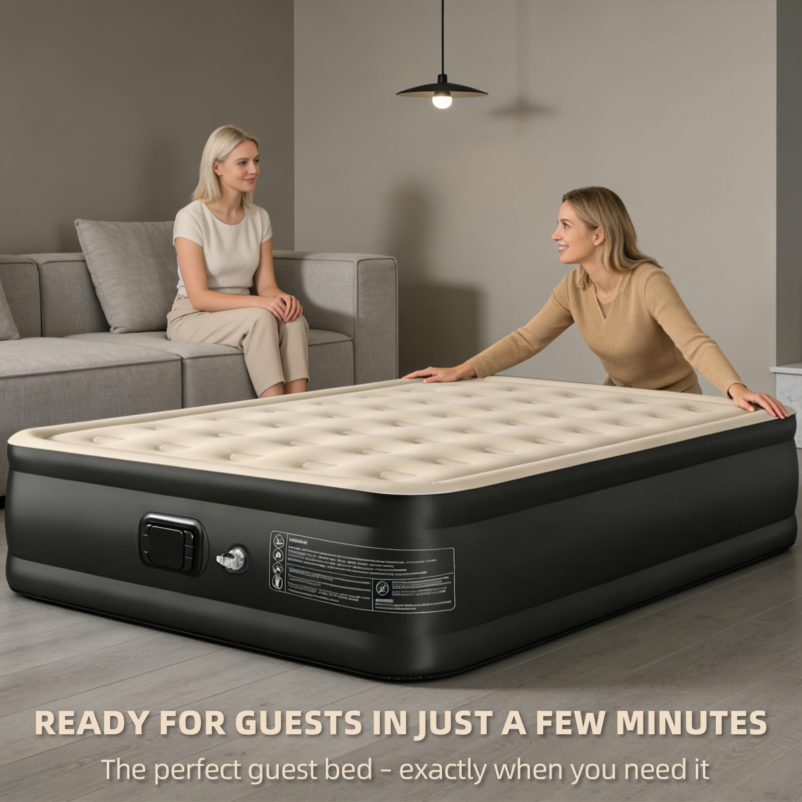 Colchón Hinchable Doble 200x150x40cm, Cama de Aire con Bomba Integrada Extraíble, Superficie Terciopelo Mejorada, Resistente a Pinchazos 300kg para Camping, Hogar, Viaje y Emergencias
