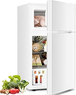 Antarctic Star Compact Refrigerator with Freezer,2 Door Mini Fridge,Adjustable Shelf,Adjustable Thermostat,for Bedroom,Office,Dorm,Kitchen,3.2 Cu.Ft.WHITE