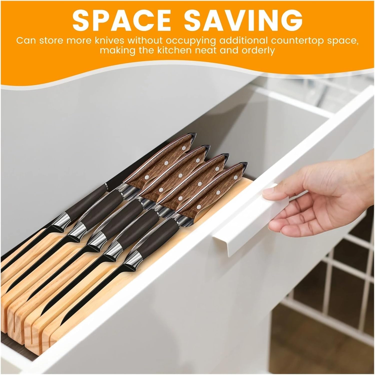 Wood Knife Block Holder Drawer Organizer Compatible Compact Sturdy Versat Meat Cutting Tool(5 Holder)