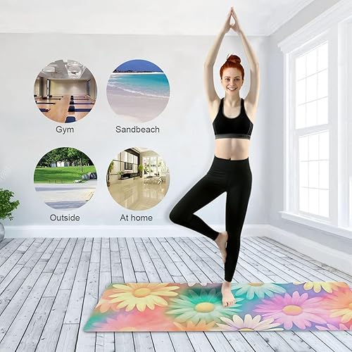 Miniatura 8 de Wassud Colorful Daisies (2) esterillas de yoga para mujeres y hombres de 71 x 26 pulgadas, alfombrilla plegable antideslizante para pilates,
