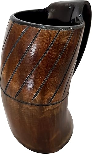 Miniatura 8 de Juego de 4 tazas de cuerno vikingo – jarras de cuerno de buey natural hechas a mano con base de madera | Tazas de aguamiel, cerveza y cerveza