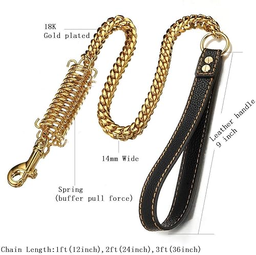 Miniatura 3 de AIYIDI Cadena de eslabones cubanos de metal dorado fuerte de 1 pie 2 pies 3 pies 0551in acero inoxidable correa de seguridad para perro con resorte