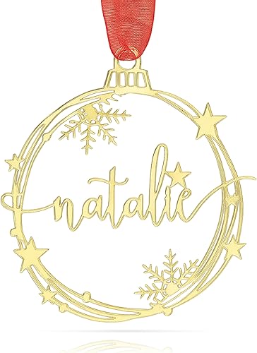 Adornos personalizados para árbol de Navidad – Bolas cortadas con láser, adornos colgantes de vacaciones – Etiquetas de nombre de regalo –