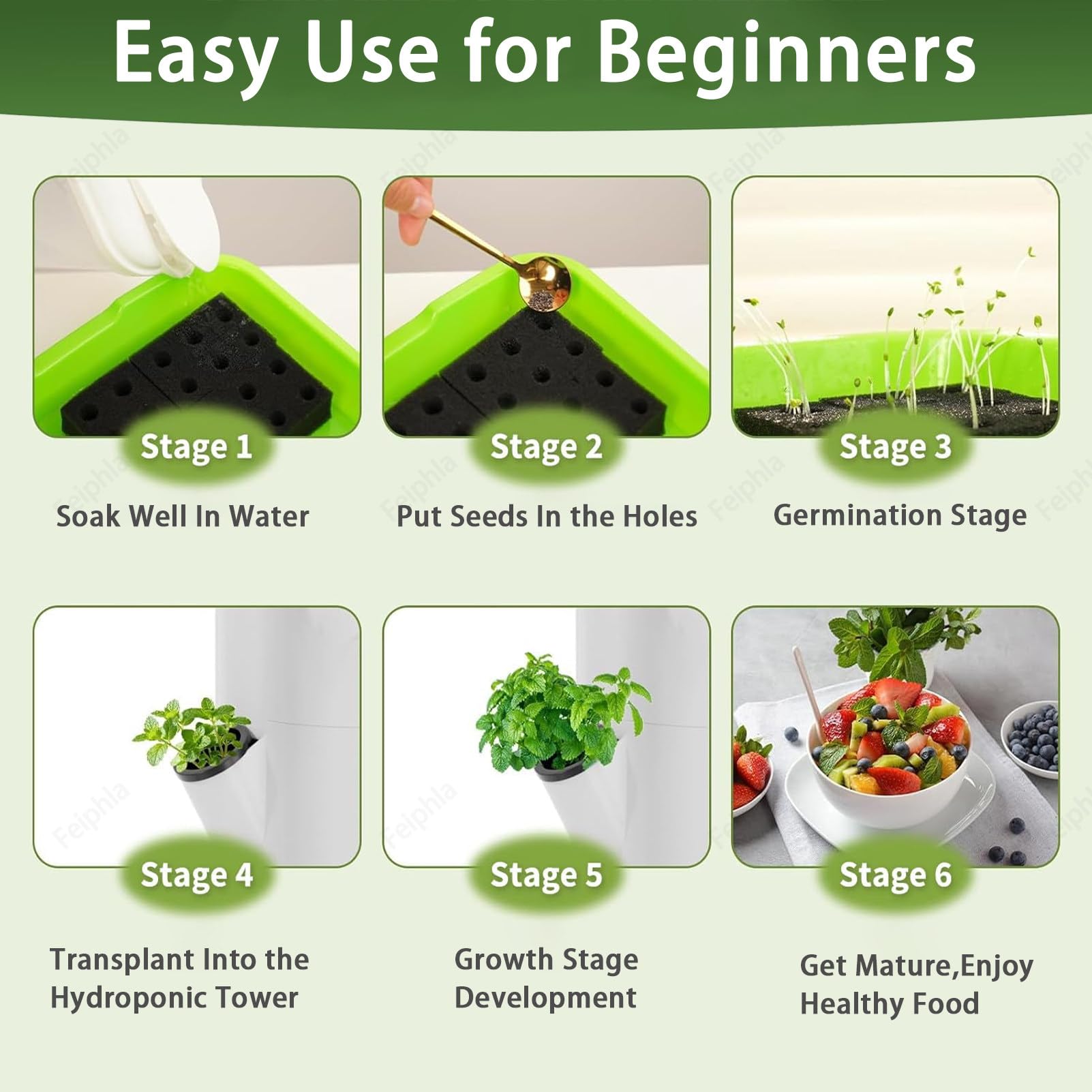 Kit De Cultivo HidropóNico Vertical,Torre De Cultivo HidropóNico con DepóSito De Agua para Hierbas, Frutas Y Hortalizas De Interior. Kit De Cultivo AeropóNico Black-7LayerwithLights