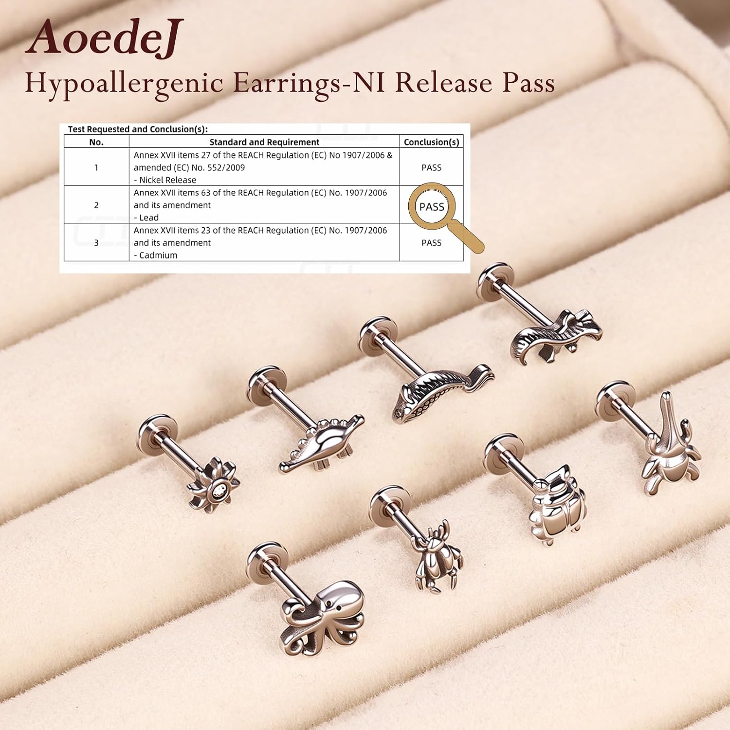 AOEDEJ 16G Internally Threaded Labret Surgical Steel 8PCS Animal Flat Back Hypoallergenic Cartilage Helix Tragus Conch Helix Studs Earrings for Women Men