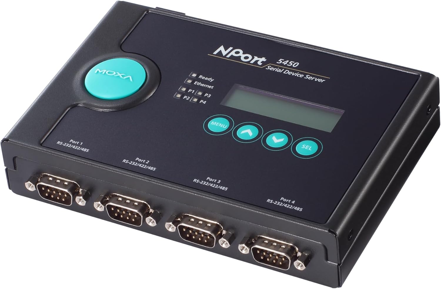 MOXA NPort 5450 Device Server, rear angled view showing serial ports