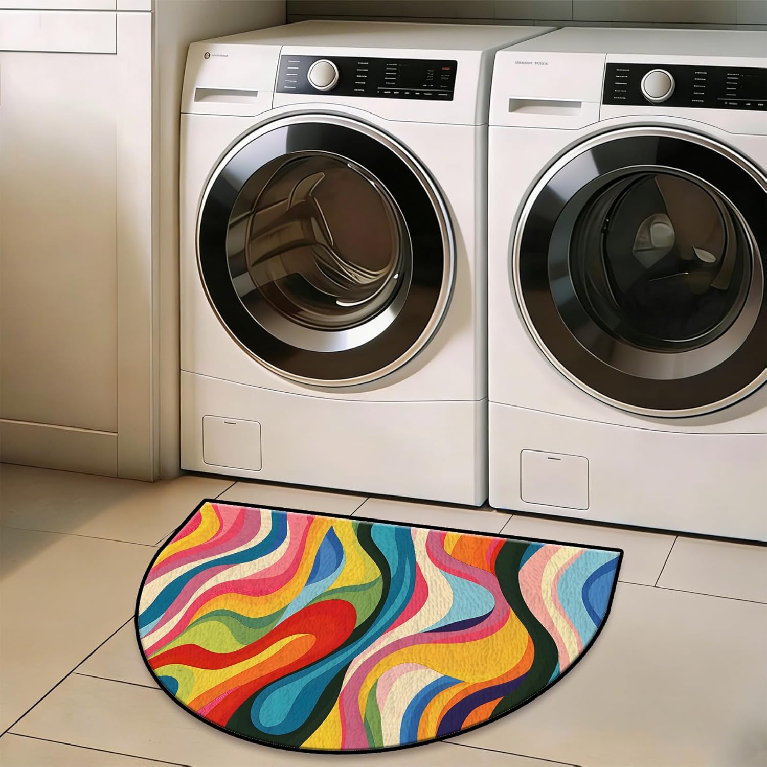 Area Rug Washable Entryway Rug,Soft Non-Slip Half Circle Doormat for Kitchen Bedroom Lightweight Semicircular Area Rugs (Colorful, 24x36 inch)