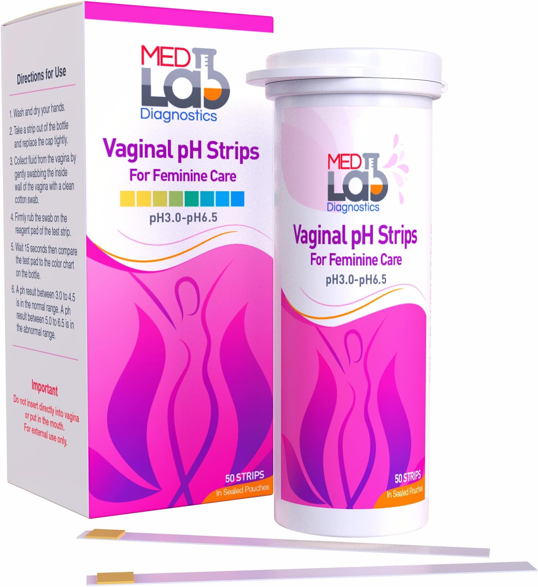 Vaginal ph Test Strips for Women(50 cnt). BV Home Test Kit for Bacterial Vaginosis, Yeast Infection and Menopause Strips. Feminine pH Test for Vaginal Acidity and Alkalinity. Strips in Sealed Pouches