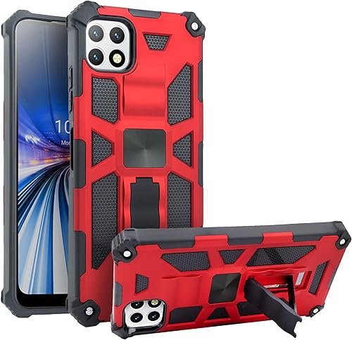 Compatible con Boost Celero 5G (Boost Mobile) Samsung Galaxy A22 5G con vidrio templado, funda delgada de grado militar con soporte magnético para