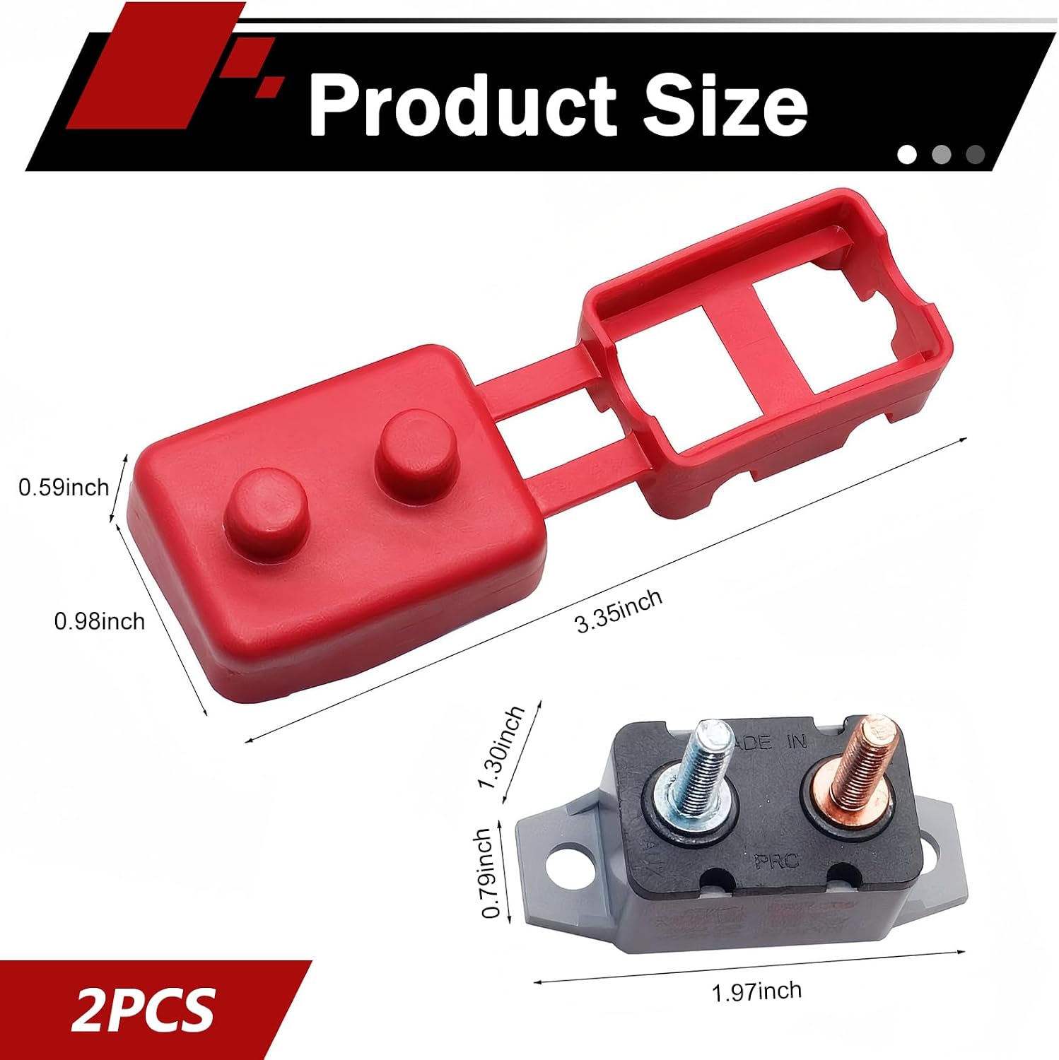 2 PCS Automatic Reset Circuit Breaker, DC 6-48V 30A Dual Stud Bolt Automotive Circuit Protector with Waterproof Cover, Universal for Car Truck RV Marine (Red)