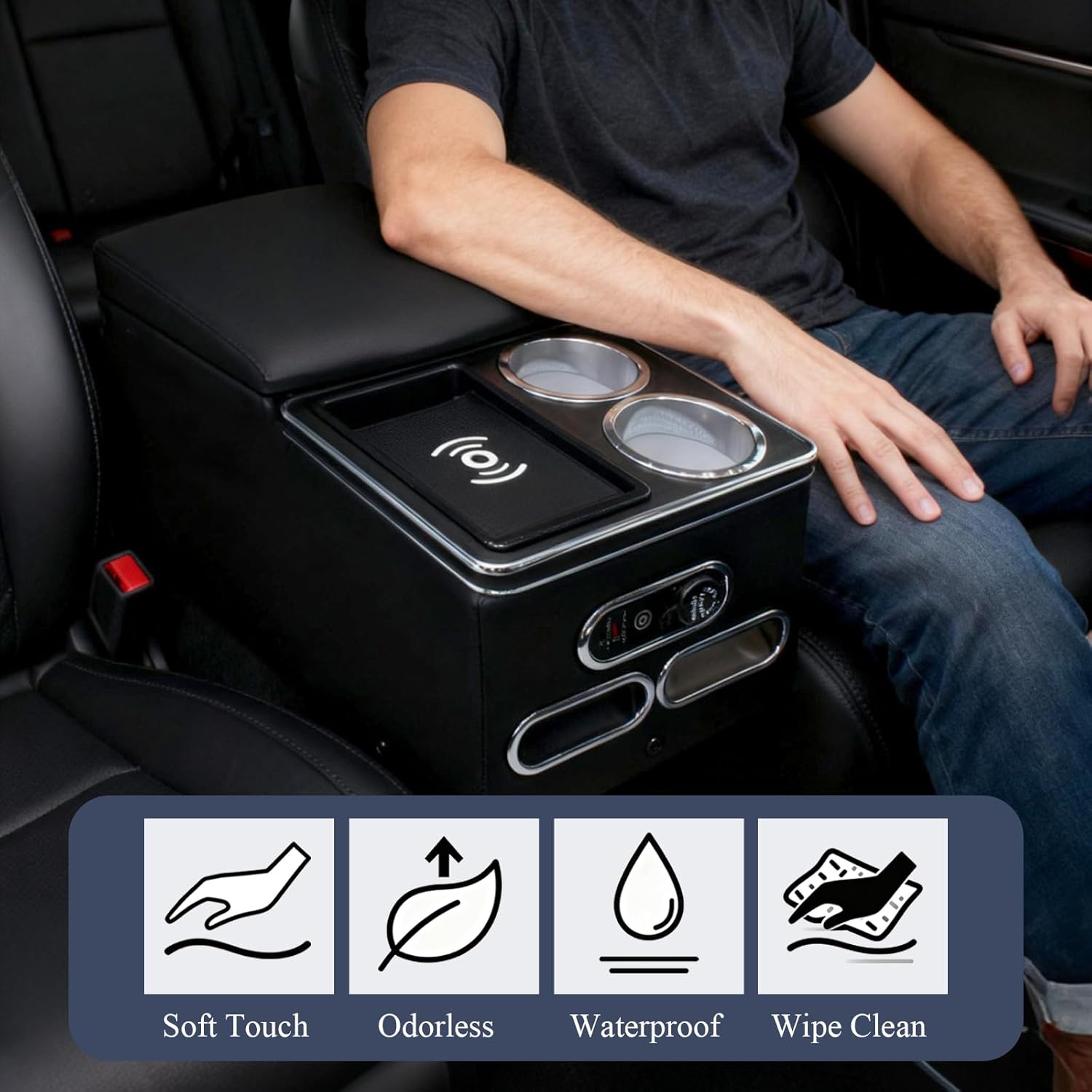 Center Console Organizer for Truck Van SUV Floor Cab Back Bench Seat Cup Holder Universal Car Armrest Middle Storage Box with Wireless Charging USB Ports