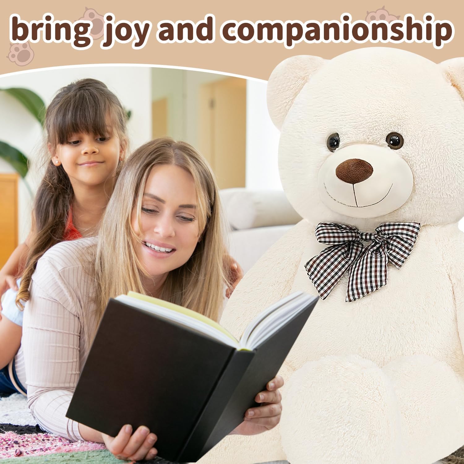 Giant Teddy Bear Stuffed Animals Plush Toy Life Size Big White Teddy Bear for Kids Girlfriend, Soft Stuffed Bear Animals for Birthday Valentine's Day Anniversary Christmas(120cm/47.2inch, White) - Image 4