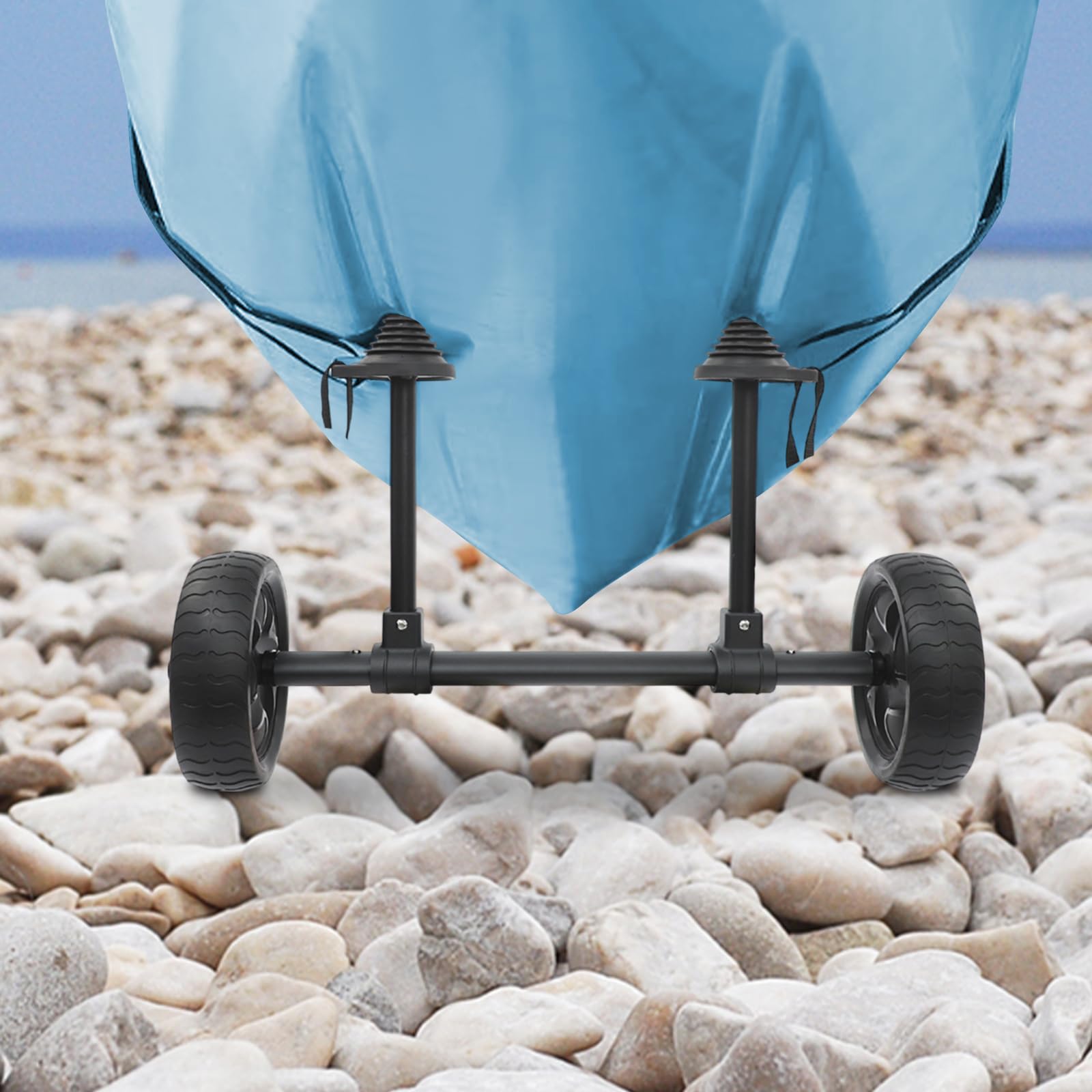 Carrello per kayak in plastica, ferro e lega di alluminio, nero, capacità di carico 45 kg, larghezza regolabile 6-28 cm, per canoa e kayak