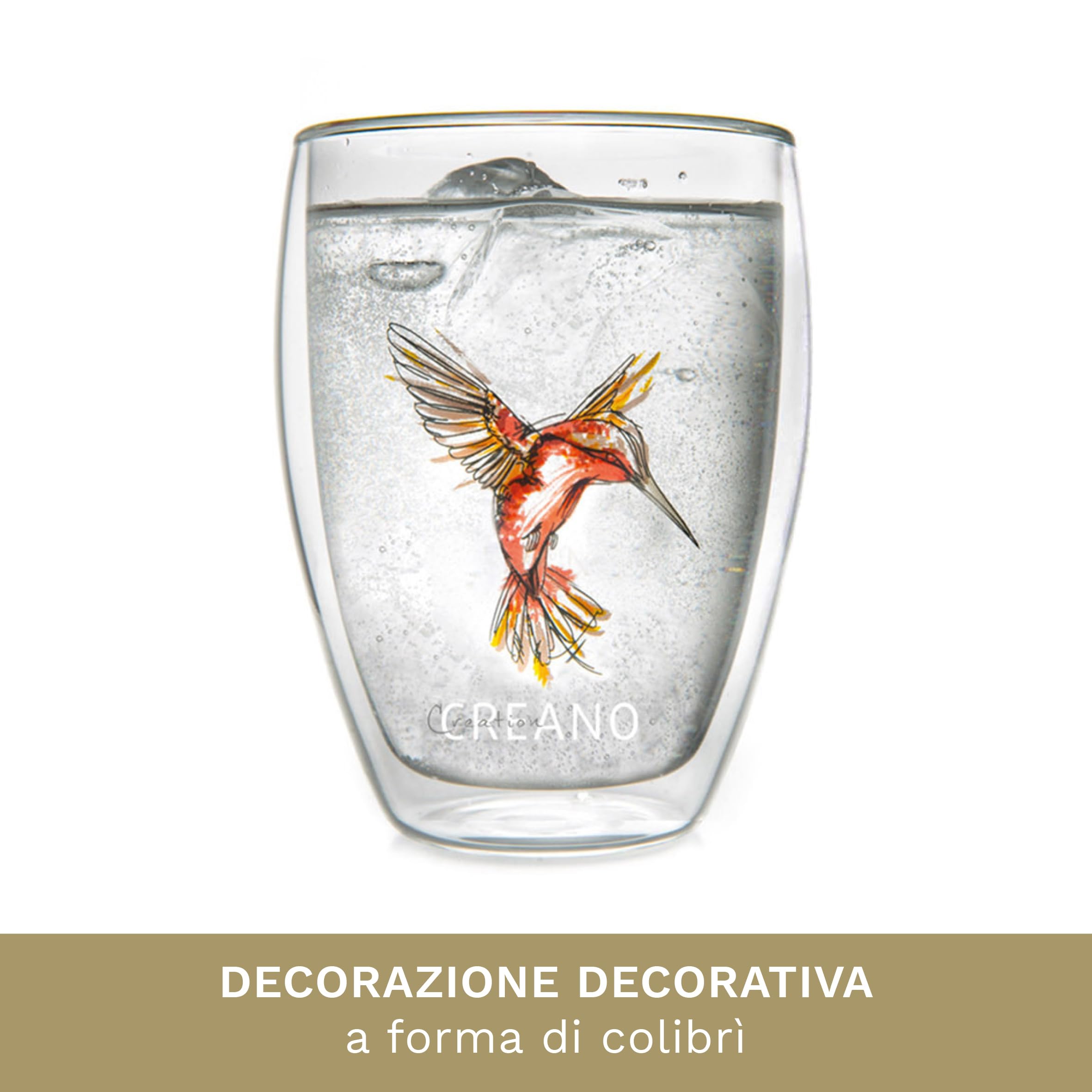 Creano 6 Bicchieri Termici Doppia Parete 250ml Colibrì - Bicchieri Vetro Borosilicato Stampa Uccello blu rosso verde arancione viola giallo – Tazza Termica Latte Macchiato Ideale Regalo - 6x 250ml