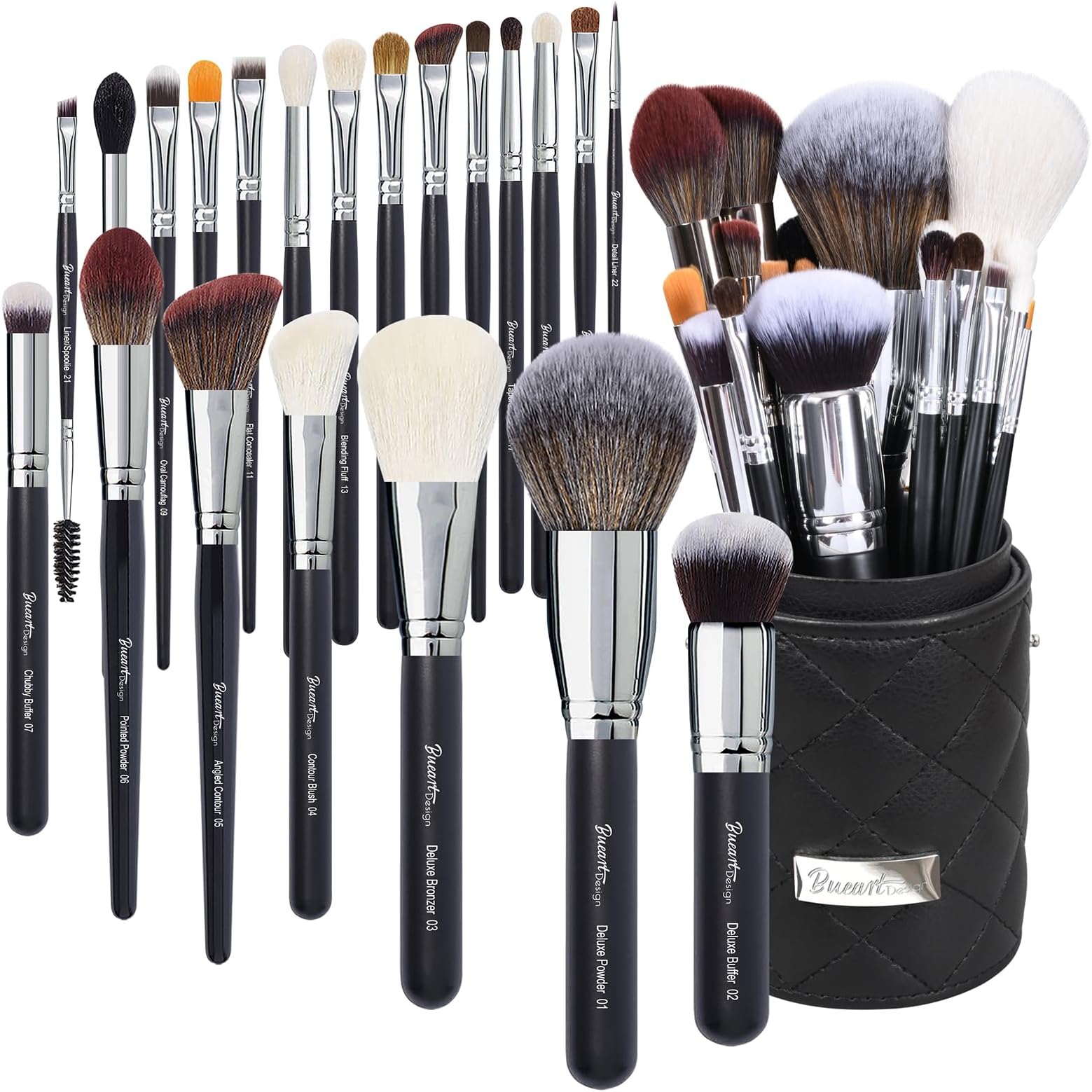 Bueart Design Collector's Edition Pro makeup Artist 22Pcs Deluxe Real Goat Hair Horse hair Makeup Brushes Set with Holder Case