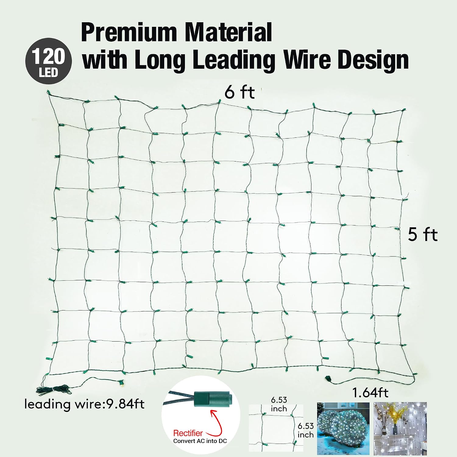 Led White Christmas Net Lights Outdoor Christmas Bushes Lights 120Led 6ftx5ft, Connectable Outdoor Indoor Mesh Net Lighting for Xmas Holiday, Garden, Lawn, Shrubs, Trees, Bushes Decorations