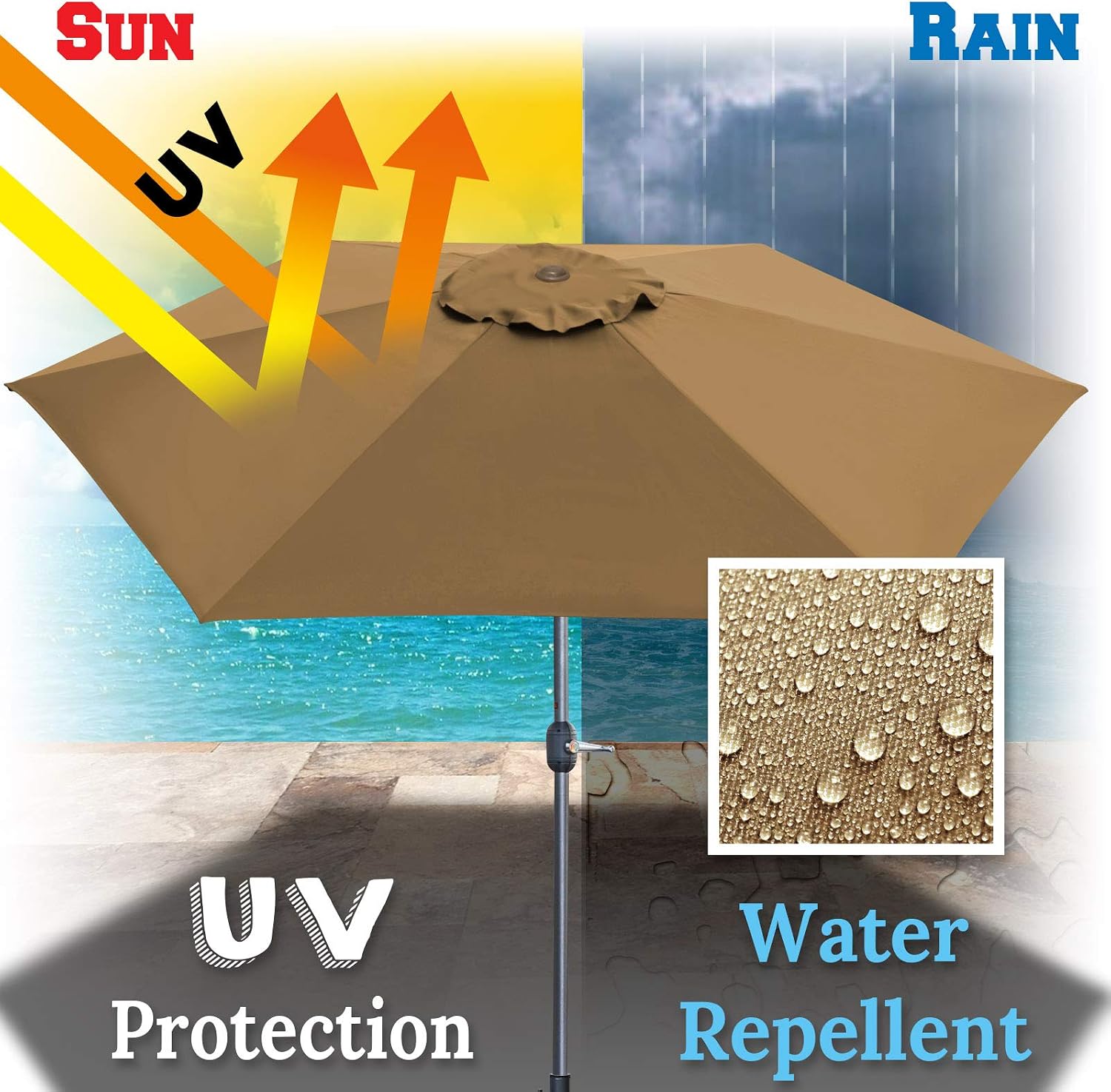 BenefitUSA 9ft 6ribs Umbrella Canopy Cover Replacement Top Canopy for Patio Umbrella(Canopy Only)