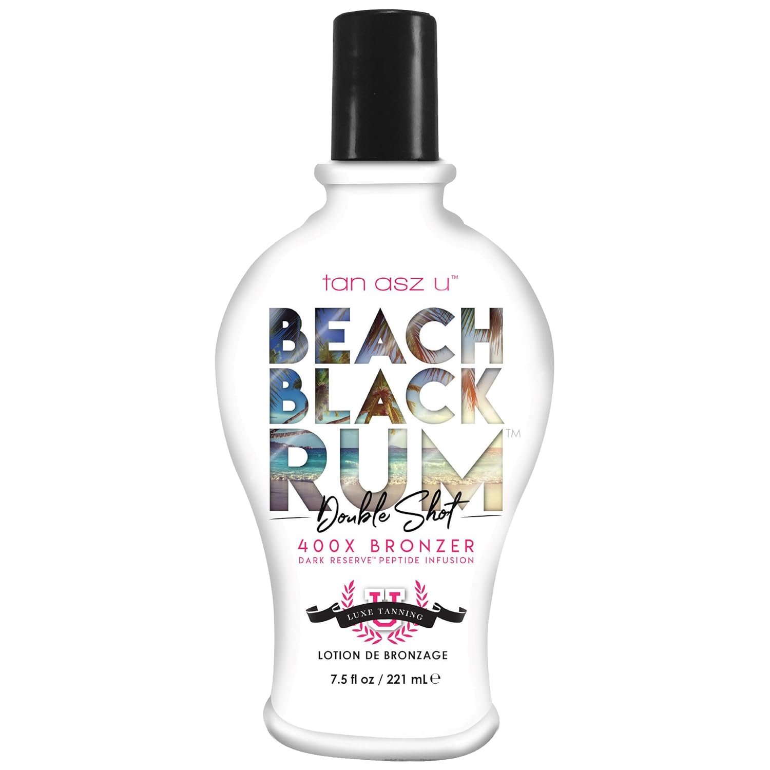 Tan Asz U Beach Black Rum Tanning Lotion, Double Shot 400X Bronzer, Dark Reserve Peptide Infusion, Luxe Indoor Tanning Lotion with Coconut Water & Algae Extract, 7.5 Fl Oz