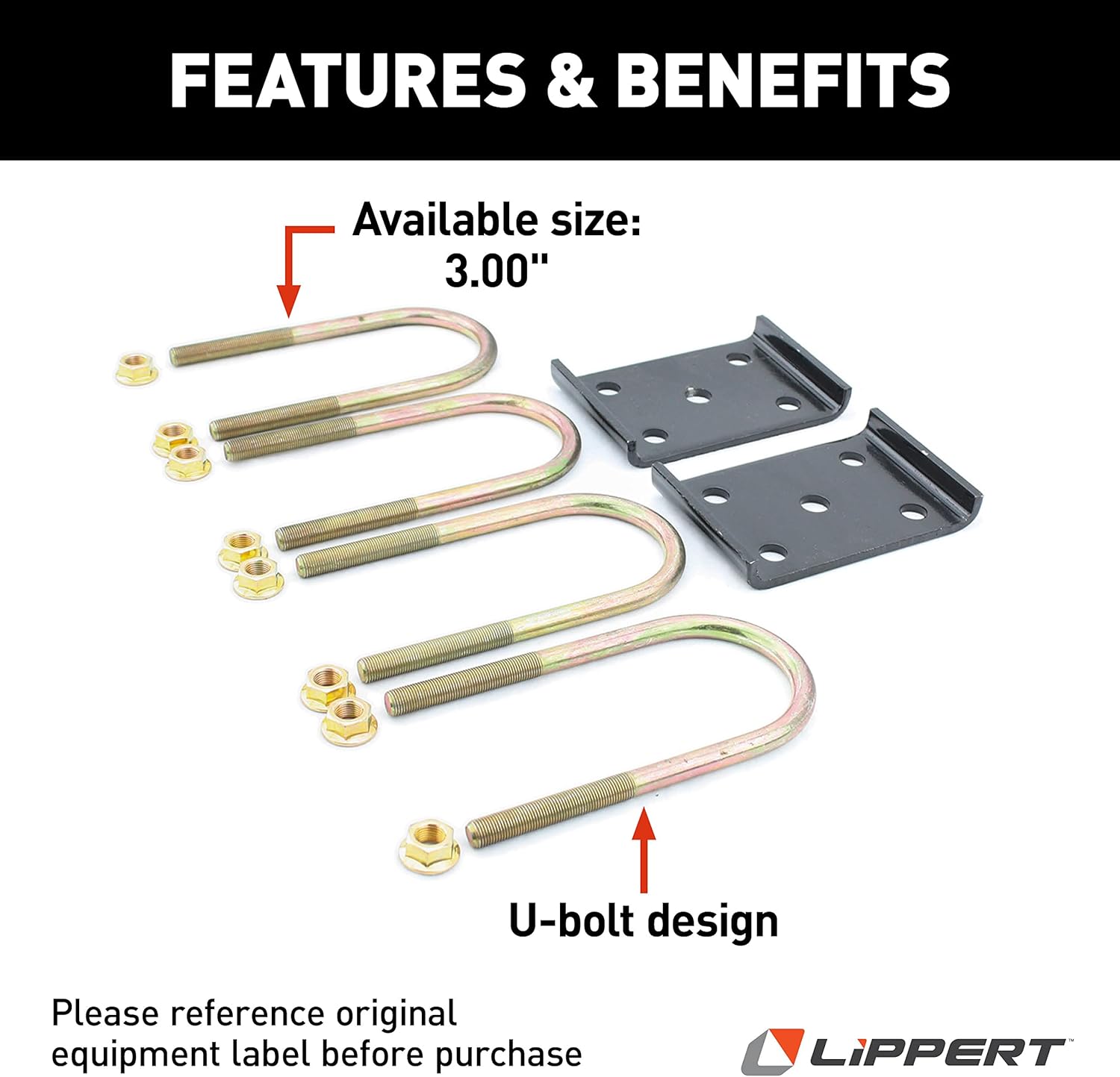 Lippert Replacement Axle Mounting Kit with 3" Tube and U-Bolt Design for RV Travel Trailer Suspension Systems, Exact-Match Component - 297429
