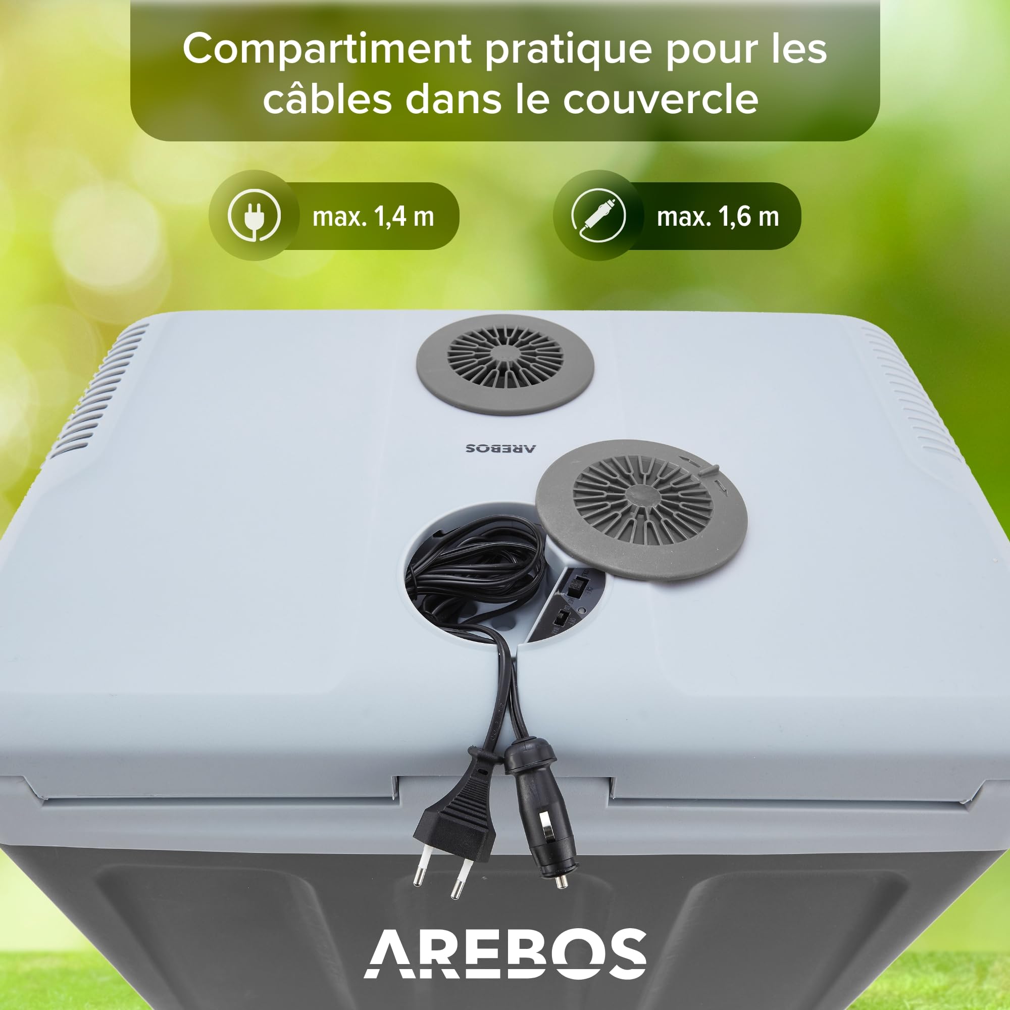 Arebos Glacière 40 litres | pour Refroidir & Maintenir au Chaud | Mini réfrigérateur | Réfrigérateur Mobile avec Mode ECO | 12/230 V pour Voiture & Prise de Courant | Glacière électrique