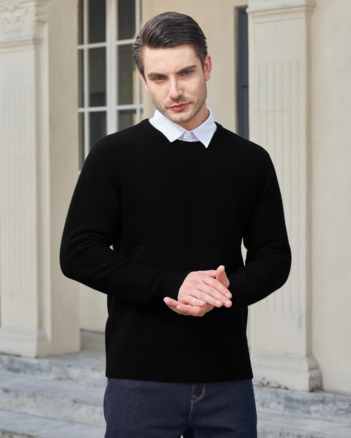 YTD Men's Crewneck Pullover Sweater Textured Long Sleeve Knitted Sweaters - Image 3