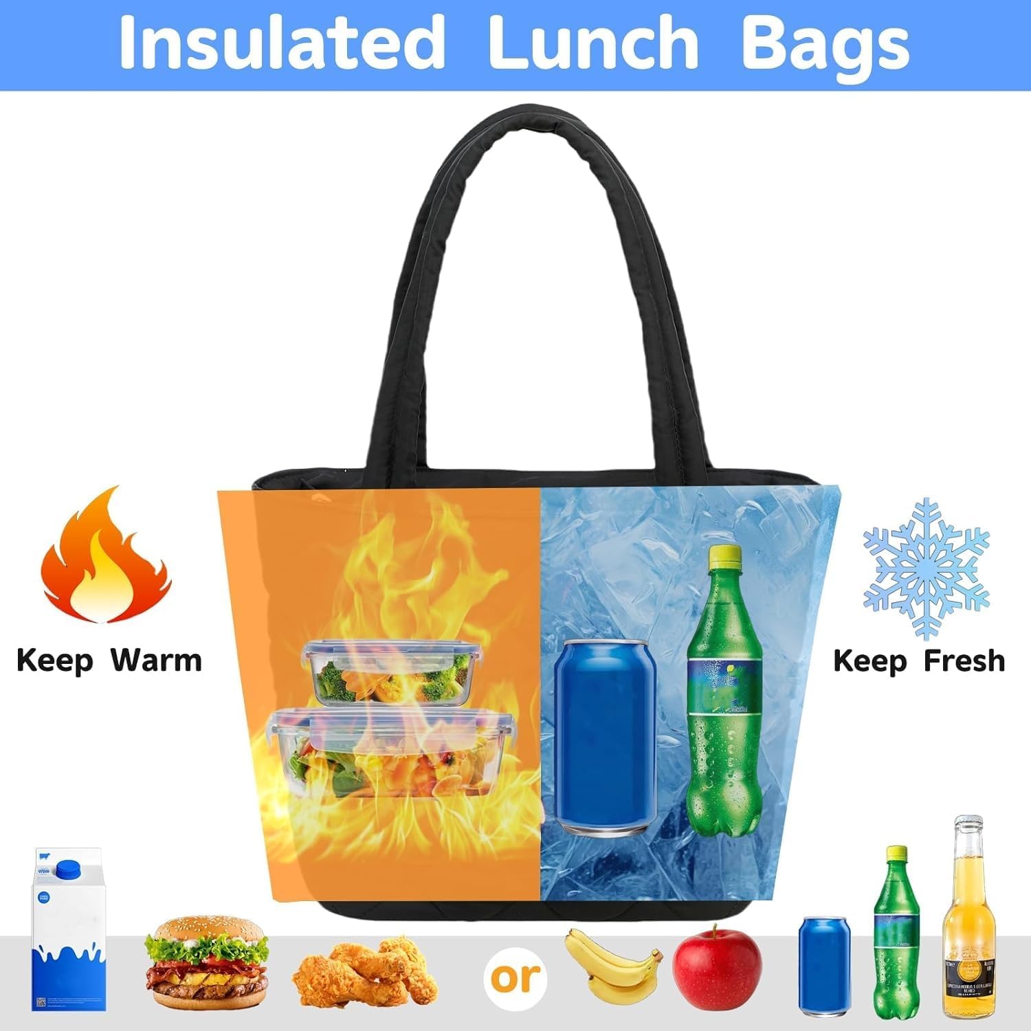 CAMTOP Lunch Box for Women Girls Insulated Cute Lunch Tote Bag Lunchbox Cooler Bag for Work Travel Picnic (Quilted-Black) - Image 5