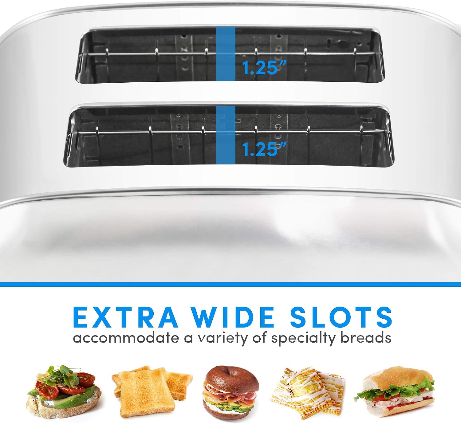 Elite Gourmet ECT-227 Toaster, 7 Toast Settings, Bagel Function, Toaster Defrost, Reheat, Cancel Functions, Slide Out Crumb Tray, Extra Wide 1.5" Slots for Bagels Waffles, 2 Slice, Stainless Steel
