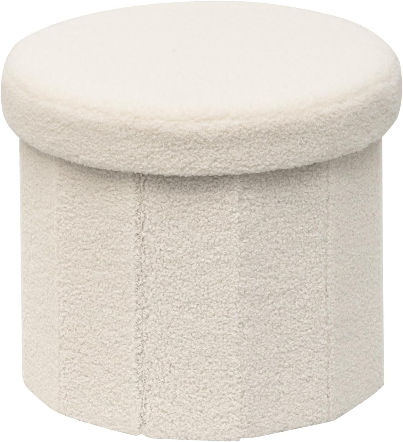 PINPLUS Round Storage Ottoman Cube Footrest - Versatile Boucle & Faux Teddy Fur Stool with Hidden Compartment for Living Room, Dorm, Bedroom White, 15"x15"x13.2"